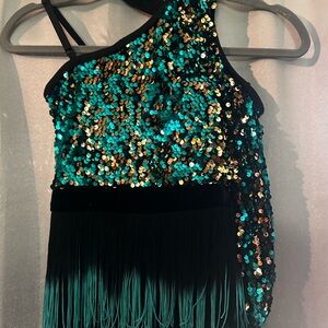 Weissman Teal and Gold Sequin Kids Dance Costume